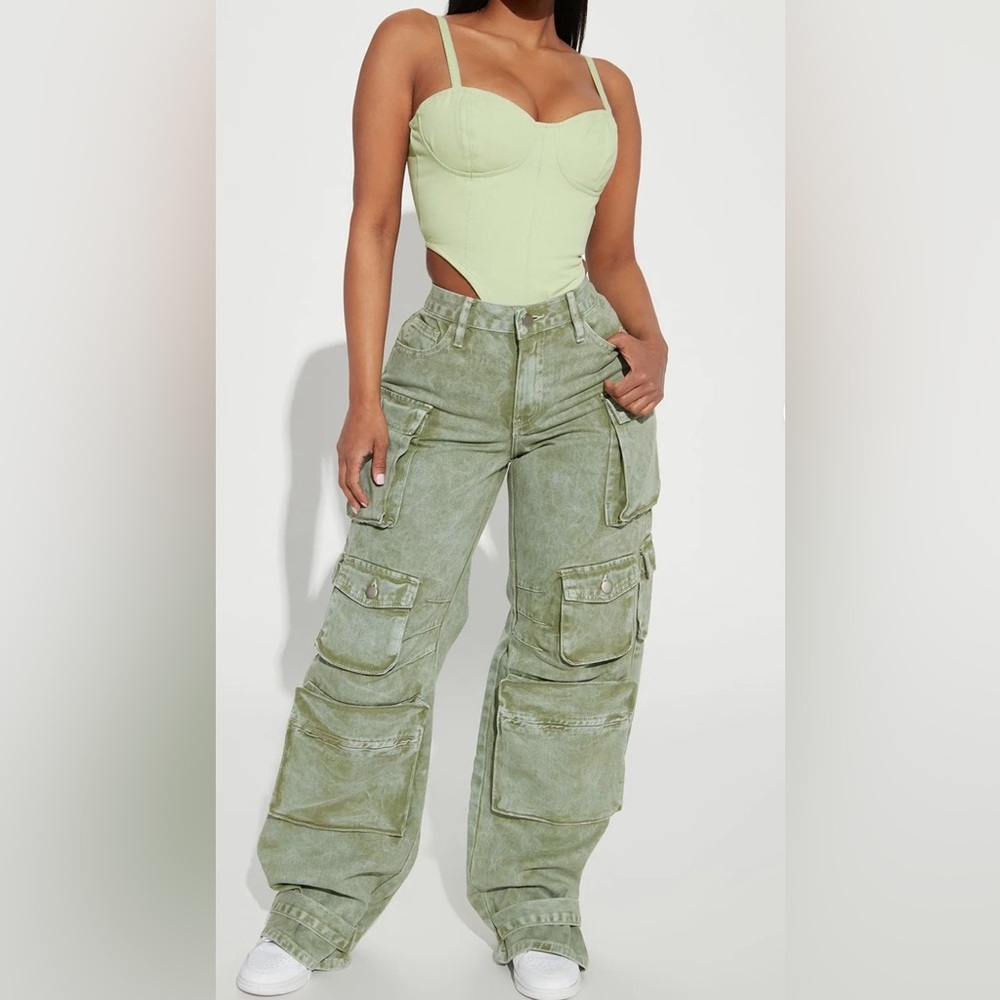 Fashion Nova Light Green Cargo Pants